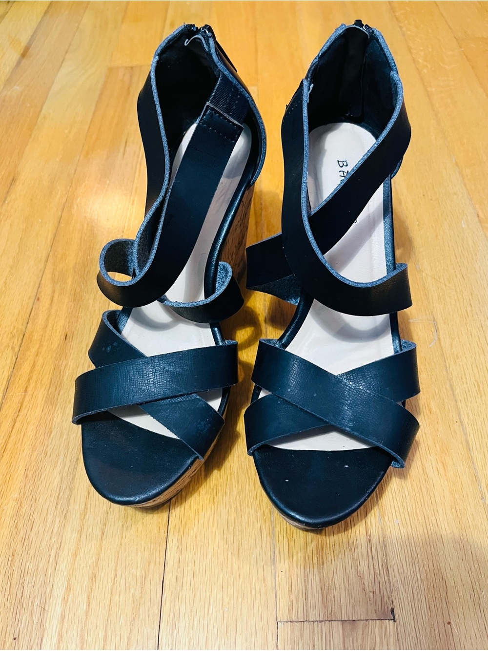 BAMBOO Black Crisscross Wedge Sandals